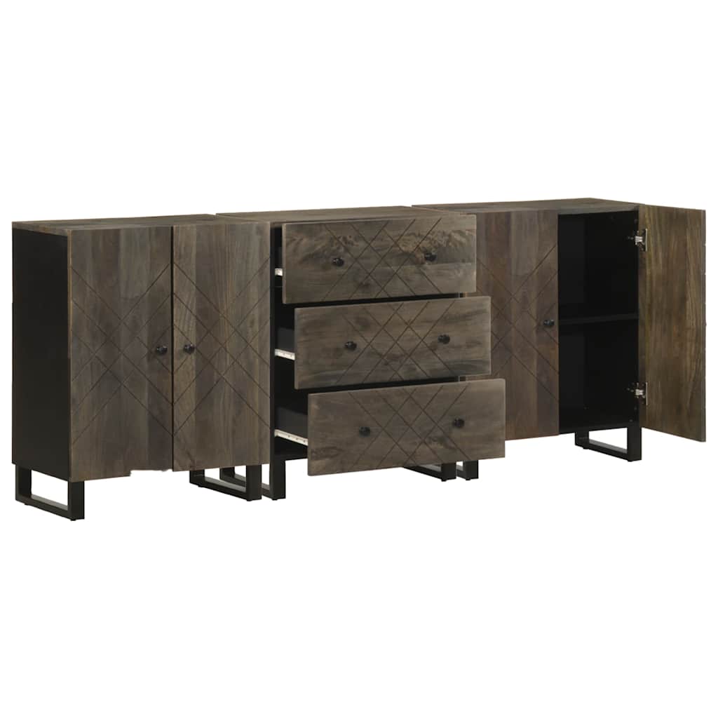 3 Piece Sideboards Black 60x33x75 cm Solid Wood Mango